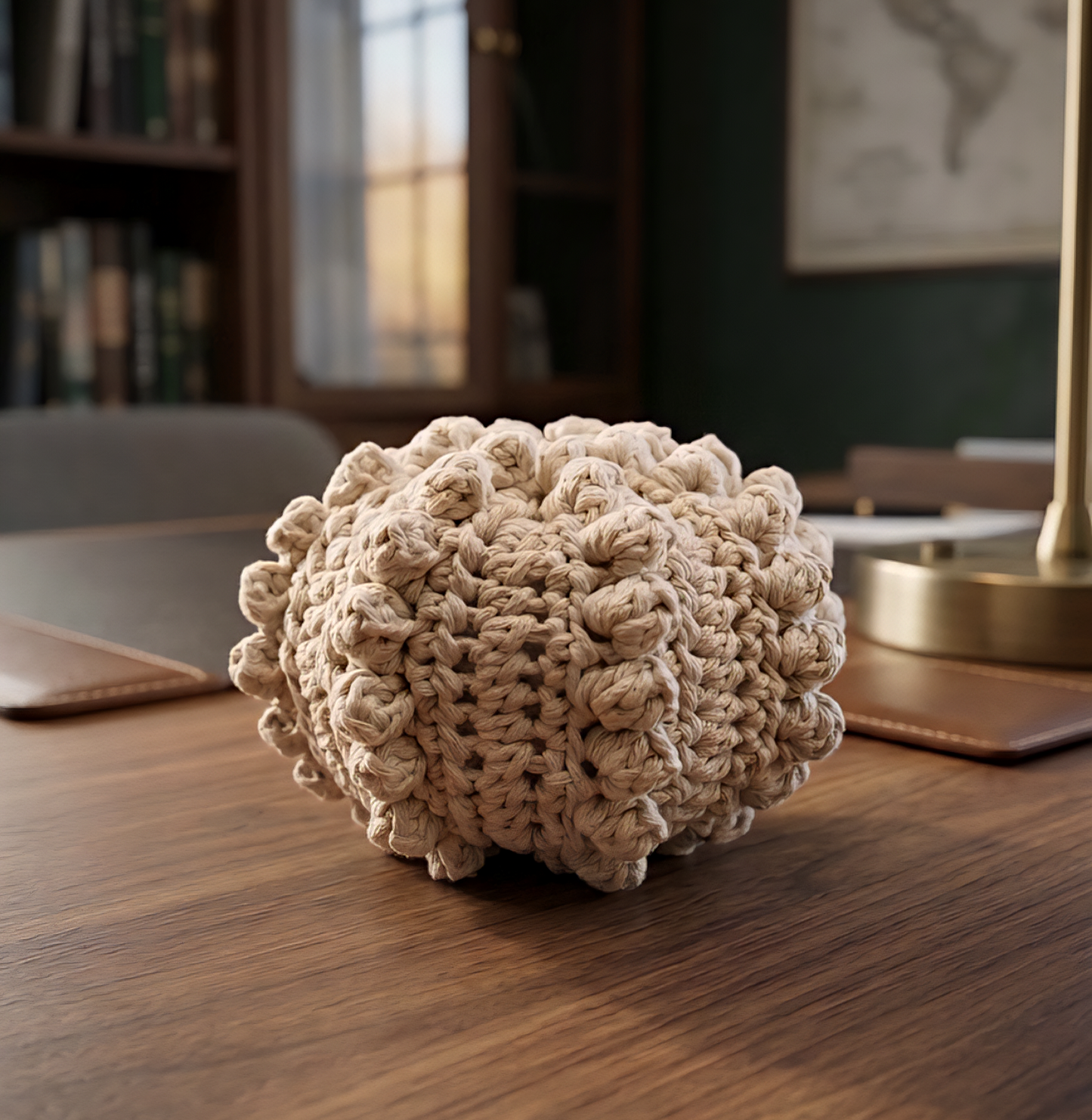 Oursin fossile, création artisanale au crochet. Origine Champagne.