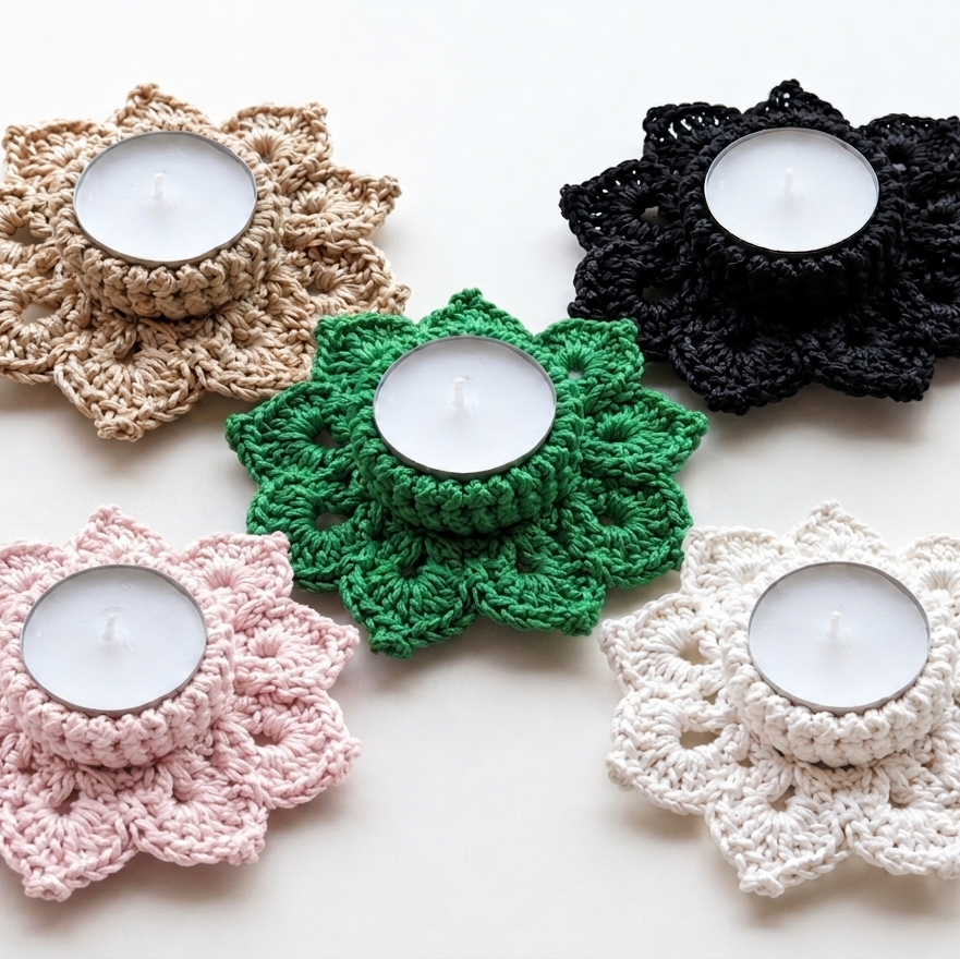 Photophore, création artisanale au crochet. Origine Champagne.