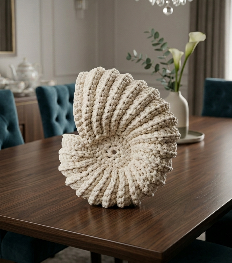 Ammonite XL, création artisanale au crochet. Origine Champagne.