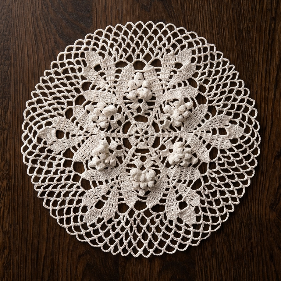 Centre de table grappes, création artisanale au crochet. Origine Champagne.