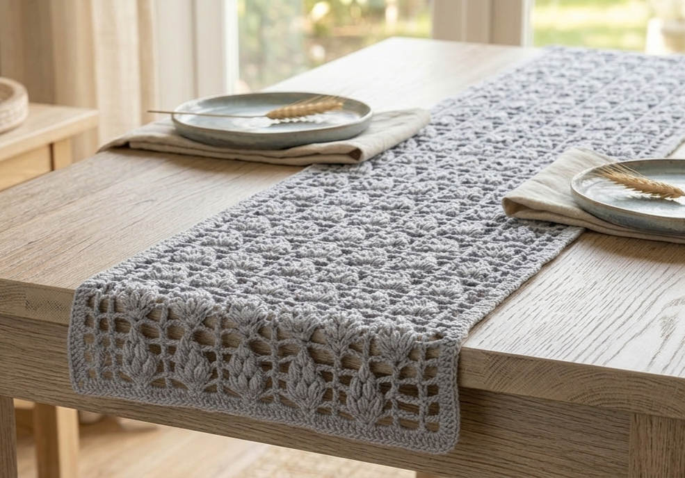 Chemin de table grappe raisin, création artisanale au crochet. Origine Champagne.