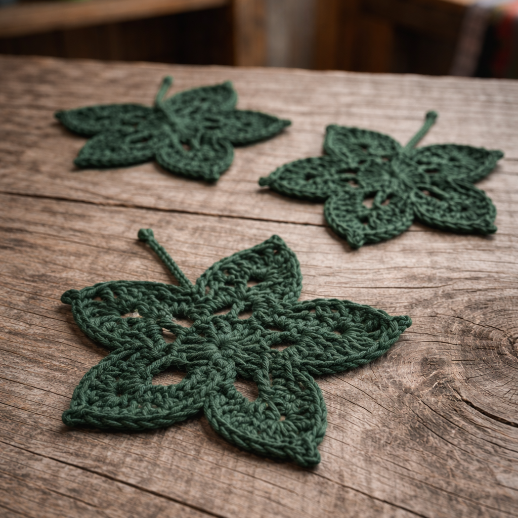 Dessous de verre feuille, création artisanale au crochet. Origine Champagne.