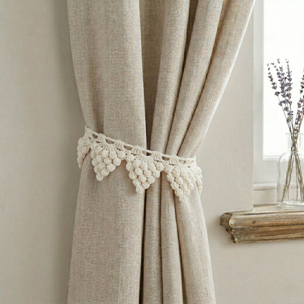 Embrasse de rideau, création artisanale au crochet. Origine Champagne.