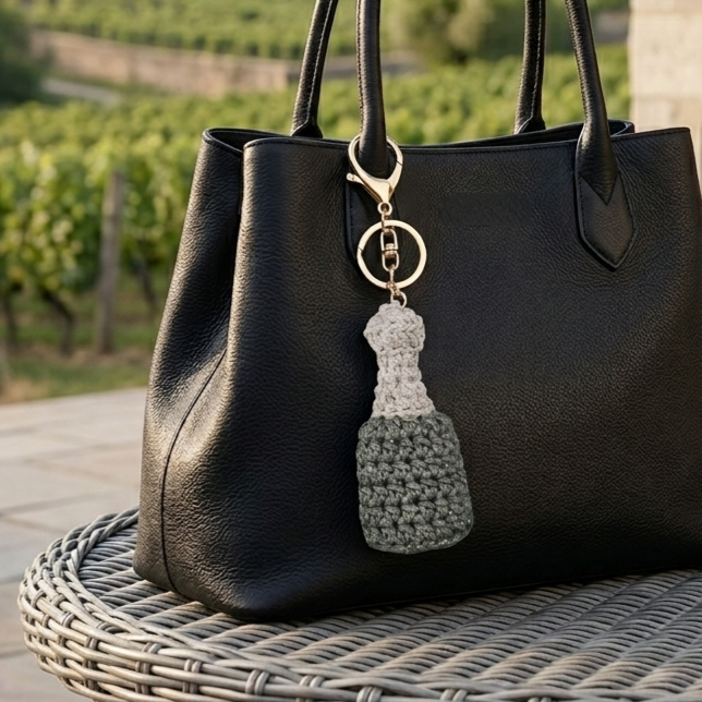 Miniature bouteille de champagne, création artisanale au crochet. Origine Champagne.