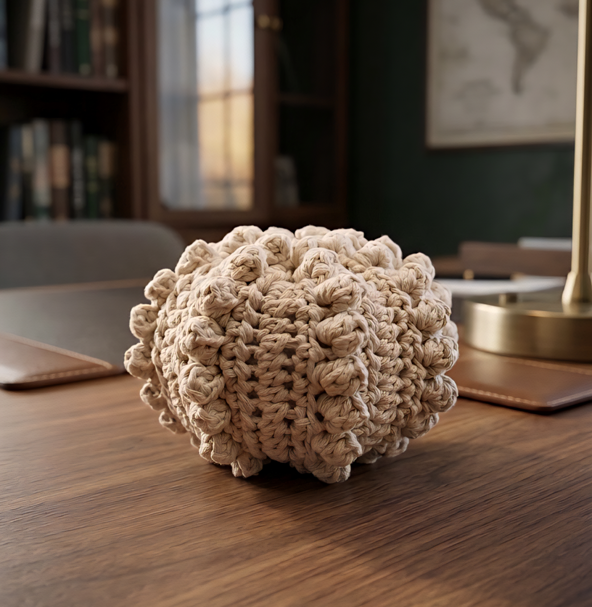 Oursin fossile, création artisanale au crochet. Origine Champagne.