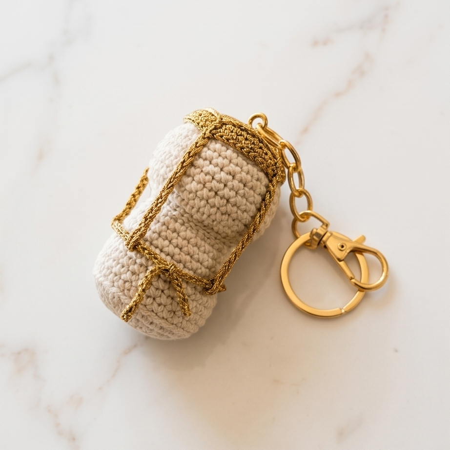 Porte-clé bouchon, création artisanale au crochet. Origine Champagne.
